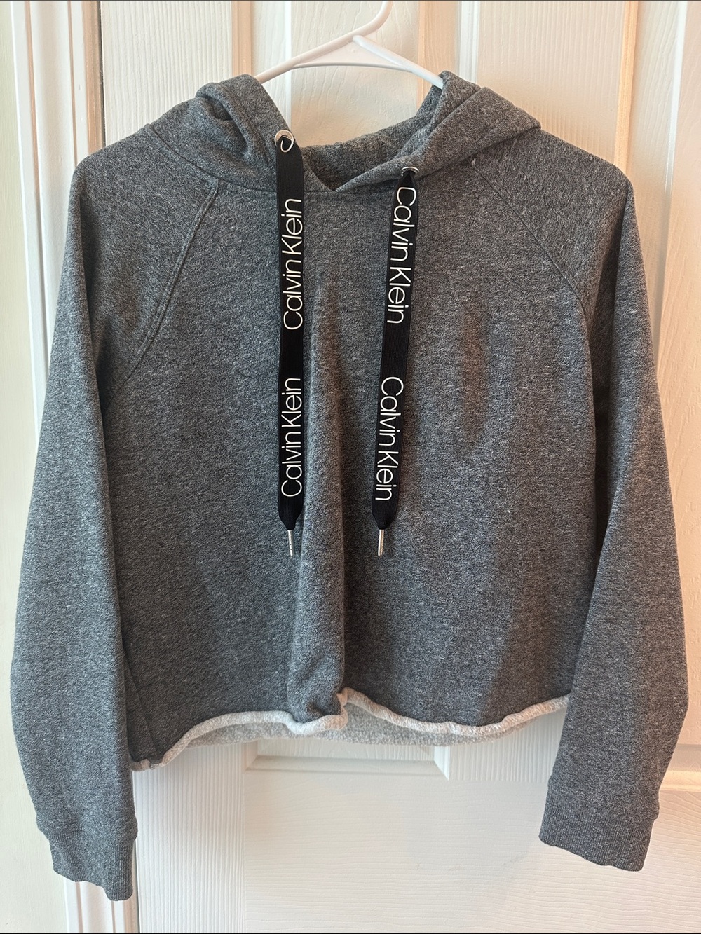 Calvin Klein Gray Cropped Hoodie with Logo Drawstrings